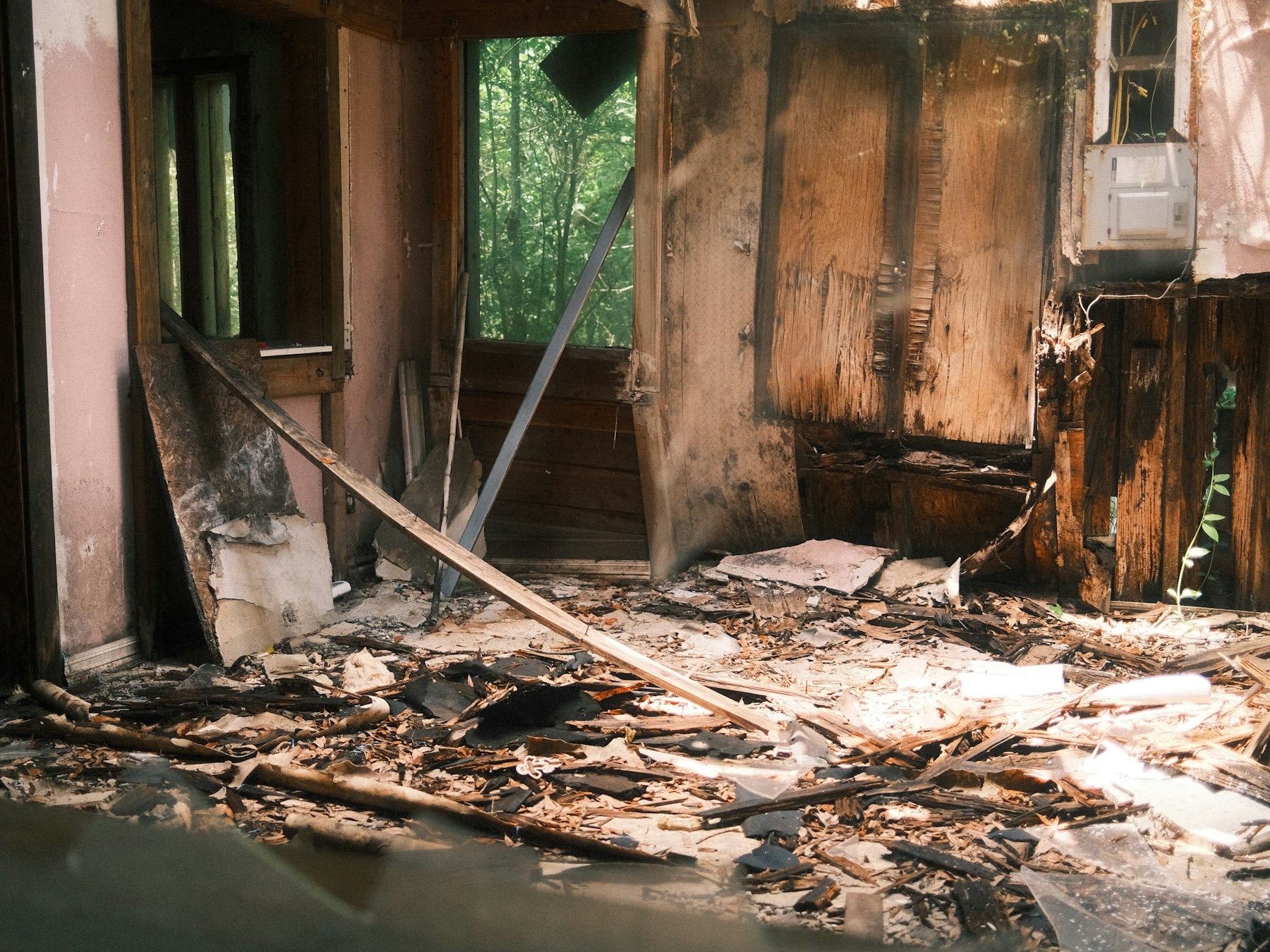 Fire-damaged home interior ready for cleanup and restoration planning